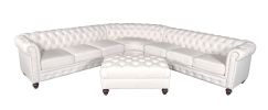Classic Chesterfield White Sectional with Ottoman (KIT)