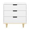 Modern Mid-Century Style 3-Drawer Dresser Chest in White Natural Wood Finish
