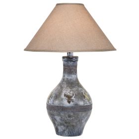 Niek 30 Inch Hydrocal Table Lamp, Empire Shade, Urn Base, Gray Wash Finish