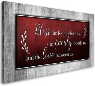 Motivational Quotes Canvas Wall Art Decor Blue and Grey Canvas Prints "Bless This Food Quote" Wall Pictures Framed Artwork for Home Living Room D