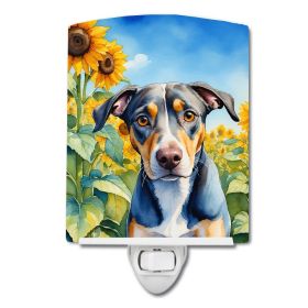 NEW Catahoula in Sunflowers Ceramic Night Light Compact, UL-Certified, Ideal for Bedroom, Bathroom, Nursery, Hallway, Kitchen, 6x4x3, Multicolor
