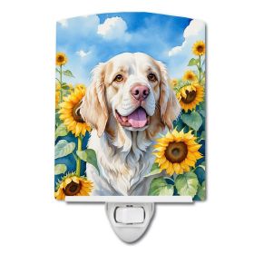 NEW Clumber Spaniel in Sunflowers Ceramic Night Light Compact, UL-Certified, Ideal for Bedroom, Bathroom, Nursery, Hallway, Kitchen, 6x4x3, Multicolor