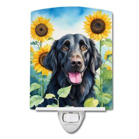 NEW Flat-Coated Retriever in Sunflowers Ceramic Night Light Compact, UL-Certified, Ideal for Bedroom, Bathroom, Nursery, Hallway, Kitchen, 6x4x3