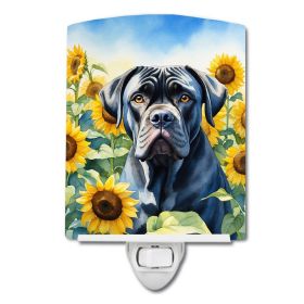 NEW Cane Corso in Sunflowers Ceramic Night Light Compact, UL-Certified, Ideal for Bedroom, Bathroom, Nursery, Hallway, Kitchen, 6x4x3, Multicolor
