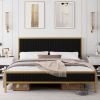 Queen size Gold Metal Platform Bed Frame with Black Velvet Upholstered Headboard