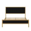 Queen size Gold Metal Platform Bed Frame with Black Velvet Upholstered Headboard