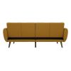 Mustard Linen Upholstered Futon Sofa Bed with Mid-Century Style Wooden Legs