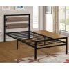 Twin Size Industrial Metal Platform Bed Frame with Wood Panel Headboard