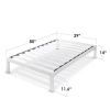 Twin XL size Wide-Slat White Metal Platform Bed Frame with Headboard Brackets